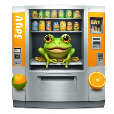 a frog in a vending machine eating oranges sticker