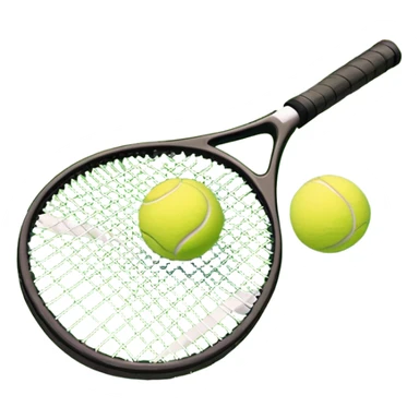 A tennis racket and a ball placed on the ground, with a tennis court in the background. The court lines and net are visible, emphasizing the structure and focus of the sport, creating a dynamic and energetic vibe. sticker
