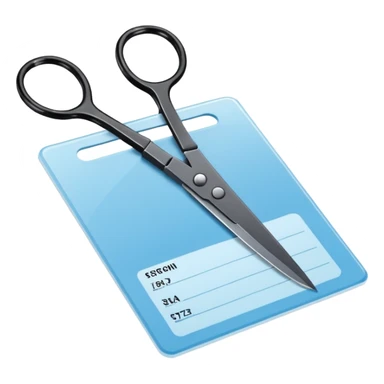 Floating black Scissors cutting a light blue idf ID card in 2 parts .hyper realistic sticker