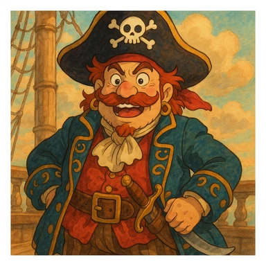 pirate character, detailed, ghibli style sticker