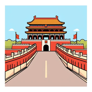 Tiananmen Square in Beijing with traditional Chinese architecture gate, sunny day, travel landmark sticker