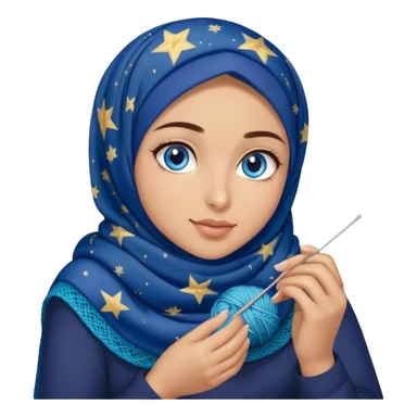 Turkish beautiful finish Konya girl blue eyes with starry night hijab does knitting  sticker