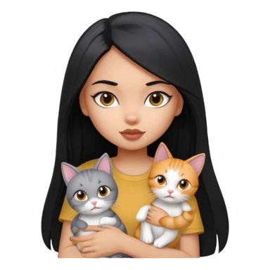 a pretty bratz dusky girl with long straight hair with 2 cats nd wearing a grey tshirt sticker