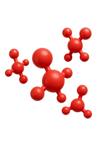 emoji di molecole 3d rossicce fluttuano in aria sticker