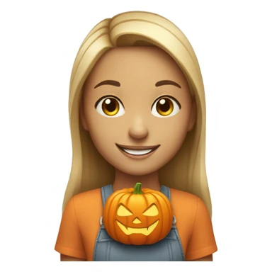 smiling girl with mini pumpkin sticker