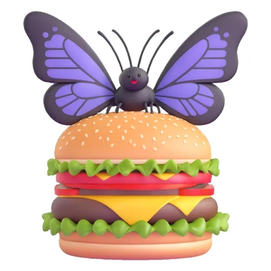black butterfly sitting on a burger sticker