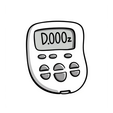 A gym interval timer/stopwatch with display and buttons in pastel colors (dd9fb0, ffc6d3, a3bfc9, c4bee2, f1b091), hand-drawn doodle style sticker