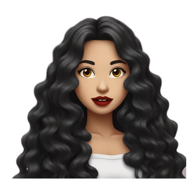 wite girl with wavy long black hair and juicy lips posing sticker
