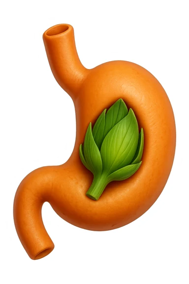 emoji stile iphone 3d di uno stomaco umano con una foglia di carciofo dentro, iperrealistico 4k sticker