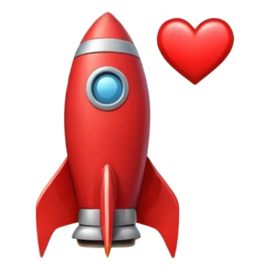 A tiny photorealistic red rocket with a heart emblem on it, blasting toward a large full moon. sticker