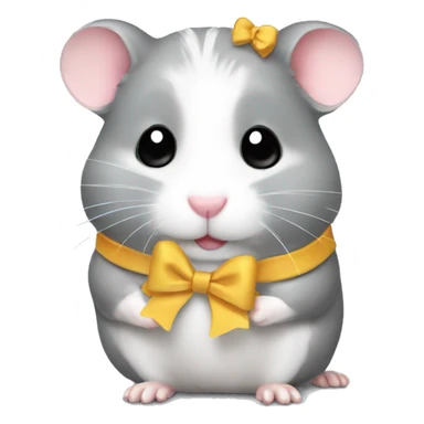 gray hamster wearing a bow sticker