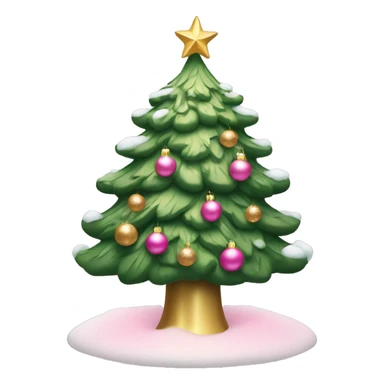 Green Christmas tree with snow, pink and golden ornaments sticker