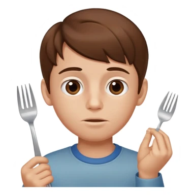 Brown hair boy allergic to soy, swollen face, fork in the hand  sticker