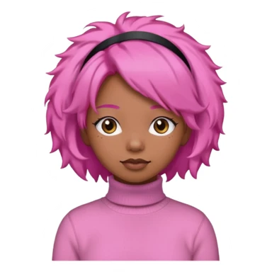 black fluffy haired girl with pink turtleneck sweater and pink hair band sticker