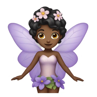 Fairy brown skin short hair black purple fancy dress wings with flowers  sticker