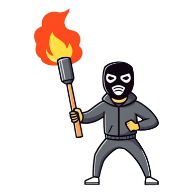man with a black mask like a thief holding dynamite in his hand, exaggerated expression sticker