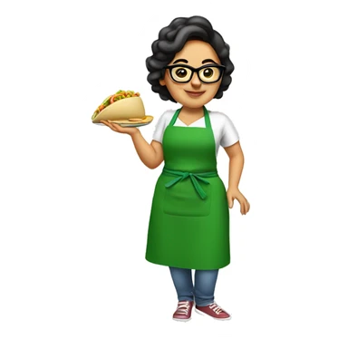 mexican chubby lady green apron  with glasses cooking tacos sticker