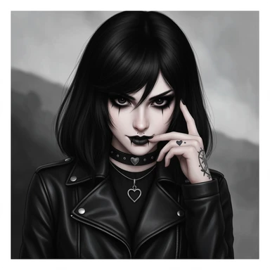 goth profile picture with a heart accent, cute, expressive, minimal, variation 3 sticker