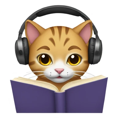 A cat reading a book while wearing headphones sticker