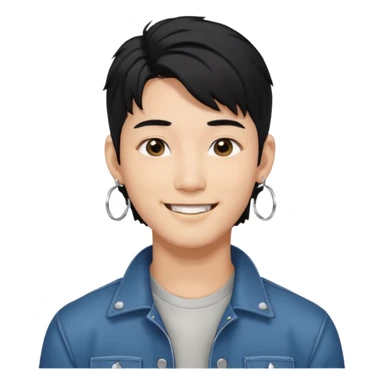 asian male with a black middle part with a kpop mullet and silver hoop earrings sticker