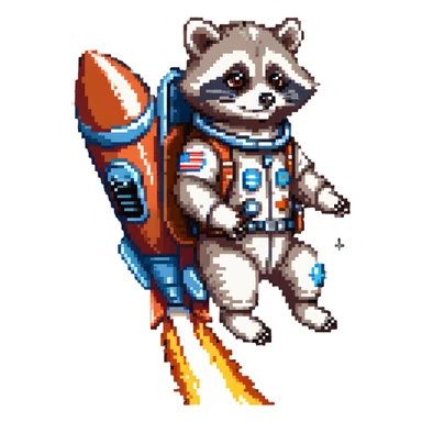 raccoon astronaut riding a rocket sticker
