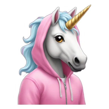 An unicorn in a pink hoodie  sticker