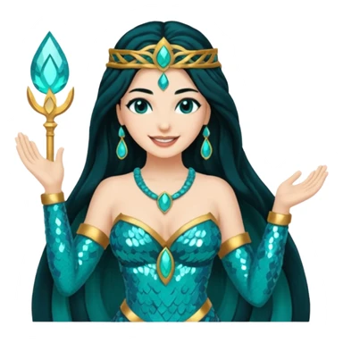 Salacia, Goddess of Hearth from Gods and Goddesses with long black hair, teal sequin outfit sticker