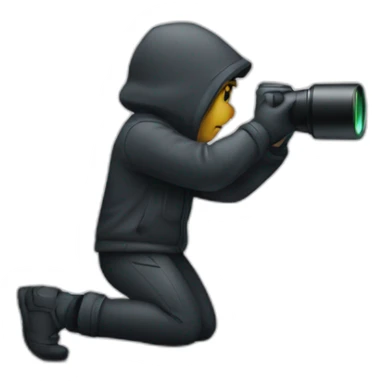 person crouching using a spy glass sticker