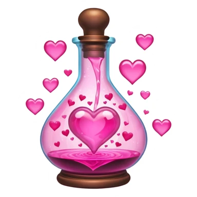 glass potion bottle filled with pink hearts, glowing liquid sticker