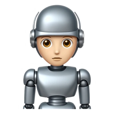 robot assistant staring intently, metallic details, iOS emoji style, transparent background sticker