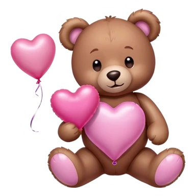 Adorable Plush brown teddy bear holding an inflatable metallic pink heart-shaped balloon in his paw and love letter of the color pink sticker