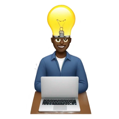 man with laptop and light bulb above head sticker
