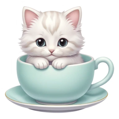 cute kitten curled up in a teacup sticker