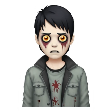 Make a zombie boy with black mullet emo hair  sticker