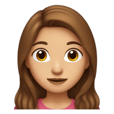 brown-haired woman with long hair, brown eyes, depicting a heart with her hands sticker