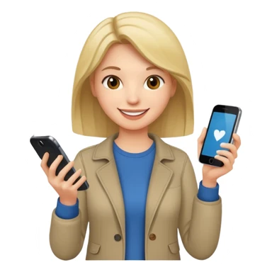woman casual clothes holding a phone in one hand sticker