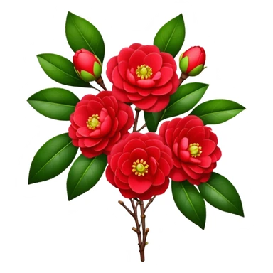 bouquet Red Camellia, luxuriant, stem, leaf, bud sticker