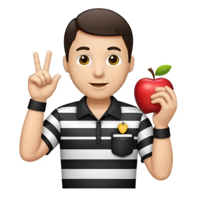 referee emoji, apple style, making hand signal, black and white striped shirt, whistle sticker