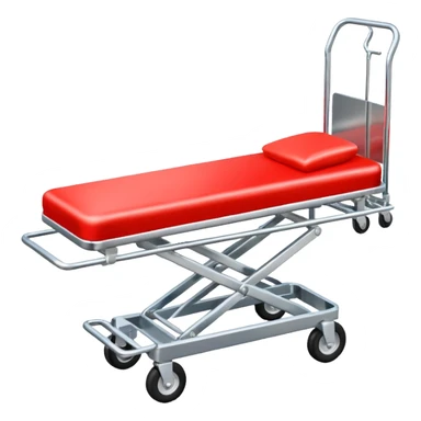 An open-back stretcher trolley being loaded into the ambulance bay.
 sticker