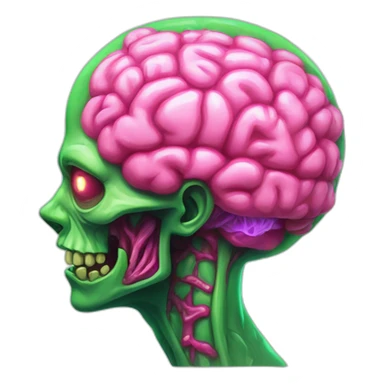 Zombie with radiant green skin and a neon-pink brain exposed sticker