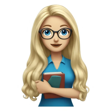 Woman teacher blonde long flowing hair glasses blue eyes with book sticker