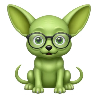 green alien dog with folded ears, wearing glassess sticker