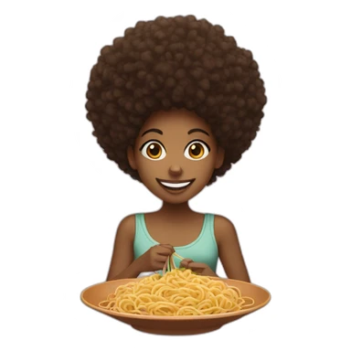 Black Girl with afro smiling and eating spaghetti sticker