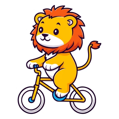 lion riding a bike, cartoon sticker style sticker
