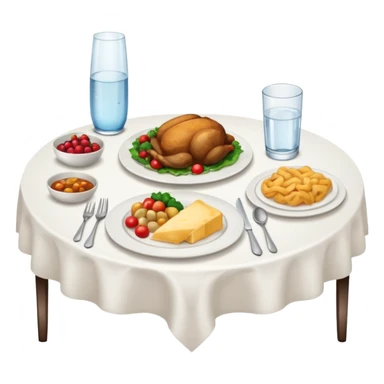 A table with white tablecloth and dinner sticker