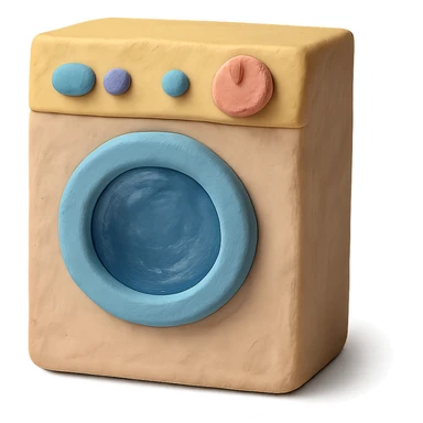 washing machine in claymation style with pastel colors and visible fingerprints sticker