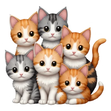 6 tiny kittens cuddling together all different colours, the first one is grey and white, the second is ginger and white and the third is brown tabby and white sticker