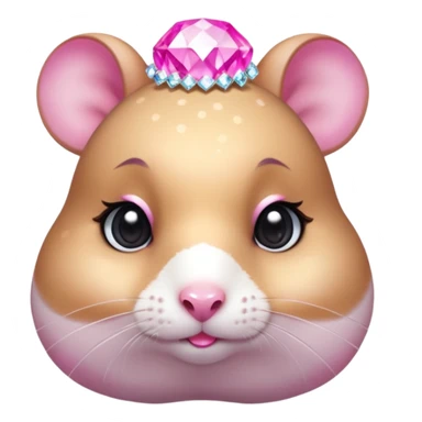 glamorous hamster portrait, head and shoulders only, exaggerated pink makeup, bright eyeshadow, long eyelashes, shiny blush cheeks, sparkling face gems, glitter accents, elegant earrings, fantasy beauty style, cute 3D cartoon, mobile game icon style, clean background, no text, no watermark
 sticker