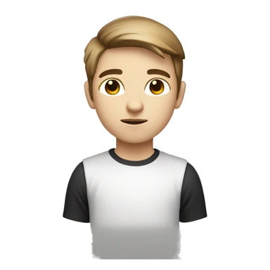 Young programmer boy, with white skin color, straight light brown hair thrown to the right side and with a gradient, dark brown eyes, black  sticker