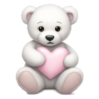 A cute, soft white teddy bear gently holding a pastel pink heart, exuding a sweet and gentle vibe.  sticker